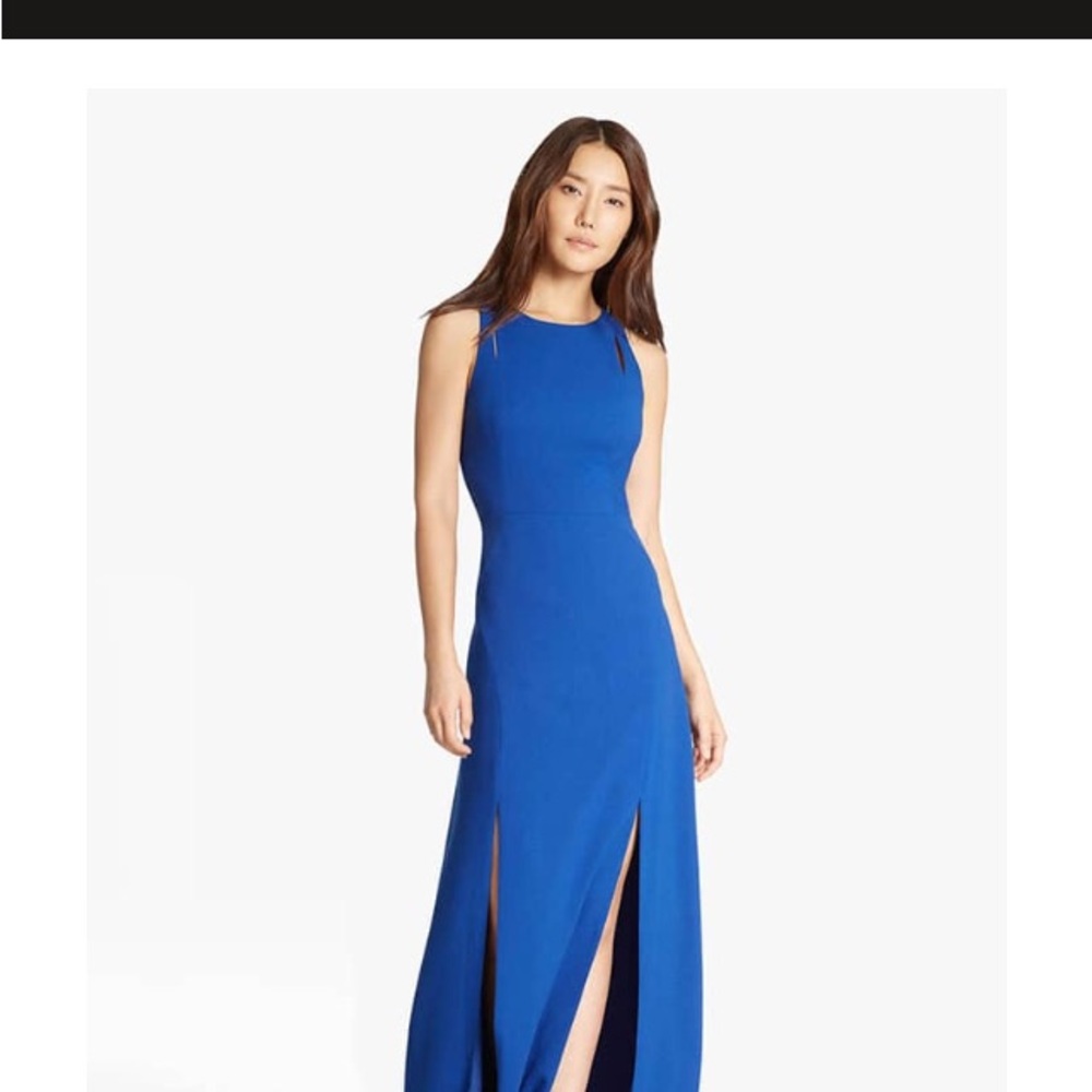 Halston Heritage Blue Sleeveless Halter Gown